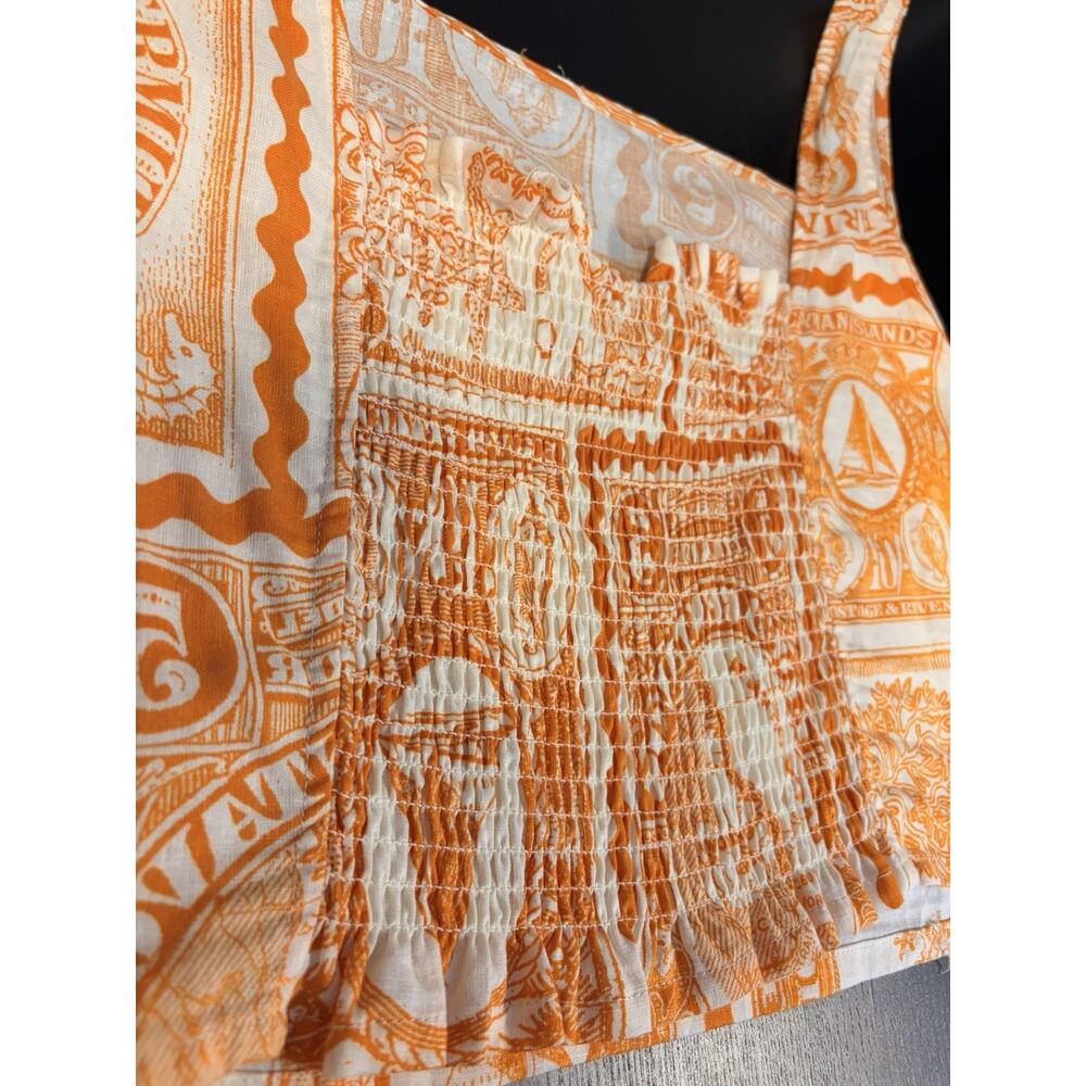 NWT Atelier Nicole Miller Linen Blend Crop Top L Orange Bermuda Stamp Coastal - Picture 6 of 8